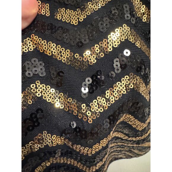 H&M Express Long Sleeve Sequined B&W Chevron Dress - 4 - Picture 3 of 5